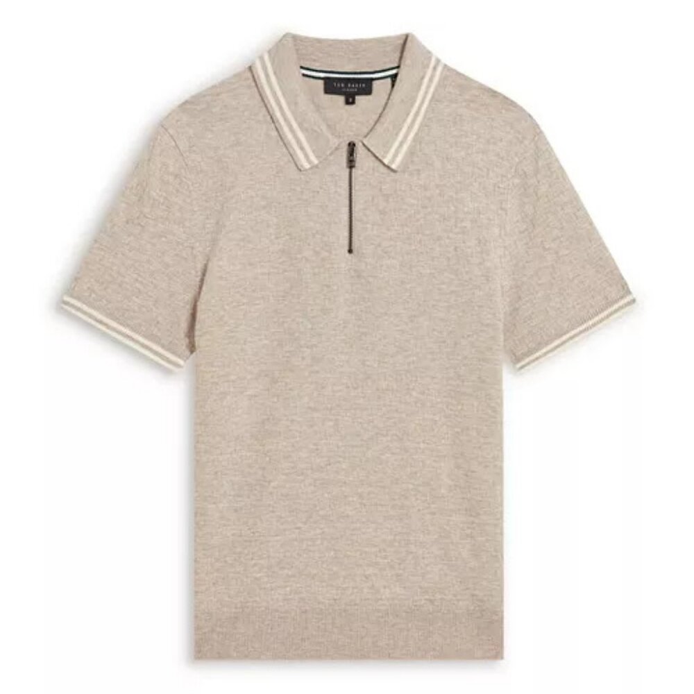 Ted Baker Mahani Men's Tan 1/4 Zip Pullover Polo Shirt - Large (4) - NWT
